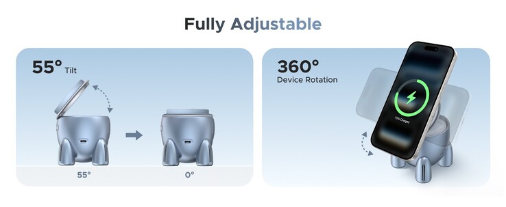 Зарядное устройство Ugreen Uno в форме ракеты может заряжать iPhone как в портретном, так и в альбомном положении. (Источник изображения: Ugreen)