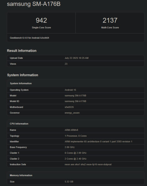 Galaxy A17 в Geekbench (источник изображения: Geekbench)