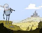 Изображение из игры Feudal Alloy, на котором изображен рыцарь с аквариумной головой и замок на заднем плане. (Источник изображения: Steam)