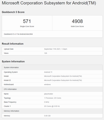 Geekbench, результаты теста Windows 11 Android subsystem на x86 (Изображение: Geekbench)
