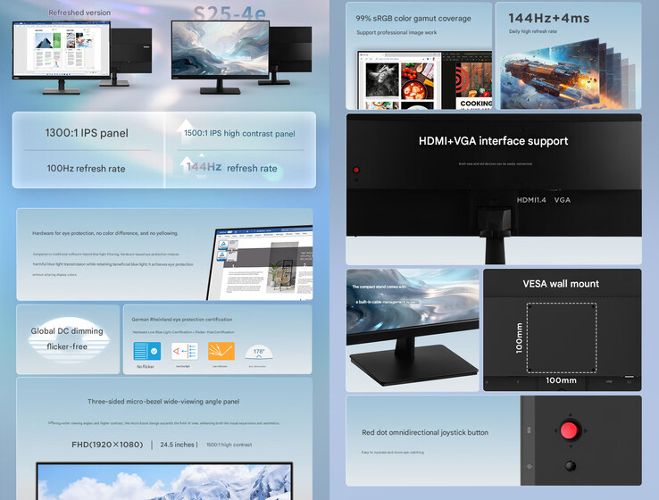 Основные характеристики ThinkVision S25-4e (Источник изображения: Lenovo - машинный перевод)