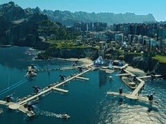 Изображение, показывающее футуристический город в Анно 2205.