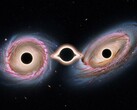 Иллюстративное изображение, показывающее две галактики, которые разделяют 3 черные дыры (Источник изображения: сгенерированное ИИ изображение; отредактировано)
