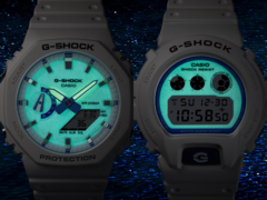 В серии Casio G-Shock Hidden Glow используется яркий подход с белой и голубой эстетикой наряду с люминесцентными циферблатами. На фото справа налево - Casio DW-6900HDS-7A1 и Casio GA2100HDS-7A. (Источник изображения: Casio)