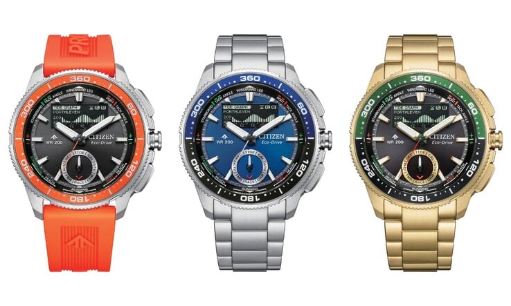 Слева направо: часы Citizen Promaster WaveTracker JV3000-13E, JV3006-50L и JV3002-51E