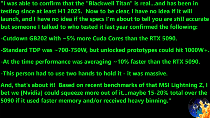 Технические характеристики RTX 5090 Ti/Blackwell Titan 