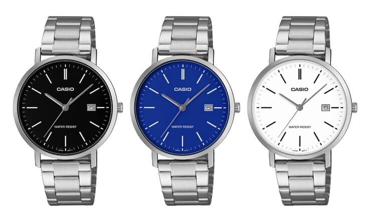 Слева направо: часы Casio MTP-VT05D-1E, MTP-VT05D-2E и MTP-VT05D-7E