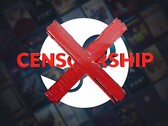 Логотип против цензуры, изображенный на фоне Steam (Источник изображения: Valve с правками)