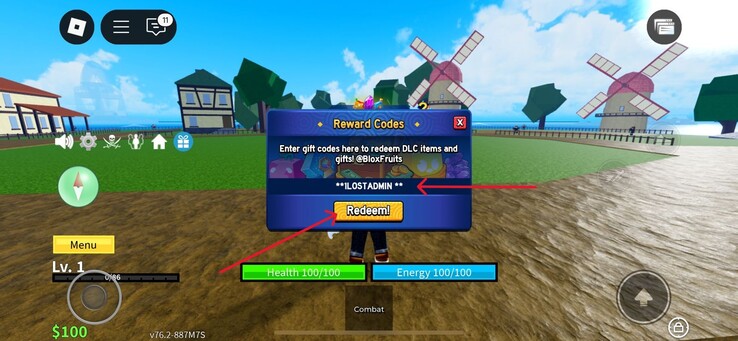 Введите код в обозначенное поле (Источник изображения: Roblox)