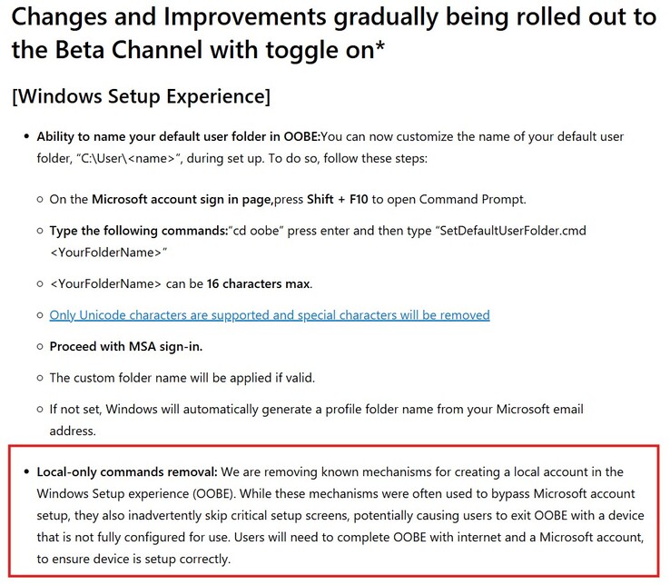 Новое ограничение, добавленное в бета-сборку Windows 11 (Источник изображения: Microsoft)