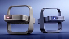 Проекторы Elfin Flip 4K (слева) и Flip Laser складываются в компактный вертикальный блок для хранения.