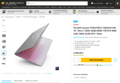 Утечка розничного листинга Lenovo Yoga Pro 9 RTX 5060. (Источник изображения: Globaldata)