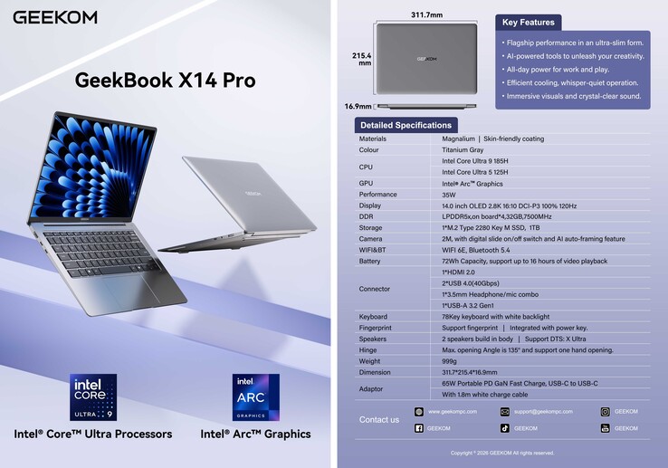 Паспорт Geekom GeekBook X14 Pro (Источник изображения: Geekom)