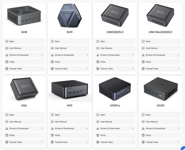 Страница поддержки производителя (источник: Alliwava)