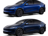 Модель Y в новом цвете Marine Blue против Deep Blue Metallic (вверху). (Источник изображения: Tesla)