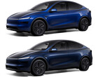 Модель Y в новом цвете Marine Blue против Deep Blue Metallic (вверху). (Источник изображения: Tesla)
