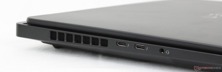 Слева: 2x USB-C Thunderbolt 4/ DisplayPort 2.1 + Power Delivery, гарнитура 3,5 мм