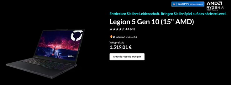Lenovo Legion 5 15 начинается с цены €1.519 - включая OLED, Wi-Fi 7, USB 4 и 5 МП векам