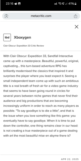 Clair Obscur: Expedition 33 на Metacritic (Источник изображения: сабреддит Clair Obscur: Expedition 33)