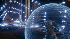 Арджун Деврадж использует Щит Солтари против волны летящих снарядов на Каркозе.