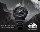 На фото - рекламный плакат Casio Pro Trek PRW-B1000WM-1.