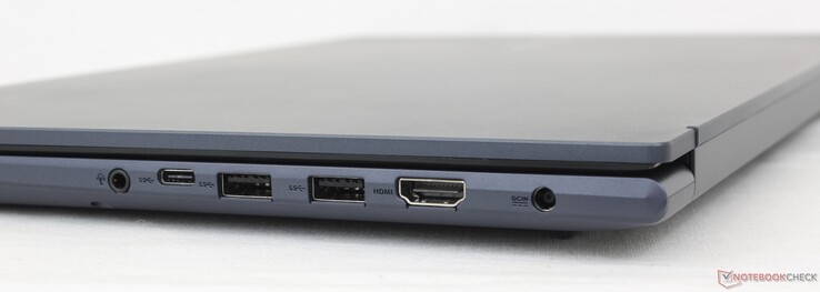 Правая сторона: аудио разъем, USB-C 3.2 Gen. 1, 2x USB-A 3.2 Gen. 1, HDMI 1.4, адаптер питания
