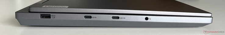 Левая сторона: USB-A 3.2 Gen 1 (5 Гбит/с, Always On), USB-C 3.2 Gen 2 (10 Гбит/с, DisplayPort 1.4), USB-C 3.2 Gen 2 (10 Гбит/с, DisplayPort 1.4, 140W Power Delivery), аудио разъем