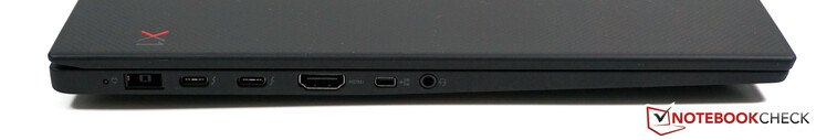 Левая грань: разъем питания, 2x Thunderbolt 3 (USB 3.1 Gen 2 Type-C), HDMI 2.0, mini-Ethernet, аудио разъем