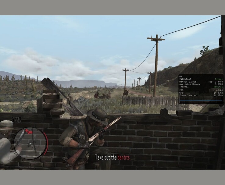 Red Dead Redemption, запущенный на iPad Pro с HUD в режиме Metal performance, показывает 60 fps (Источник изображения: MrMacRight с YouTube)