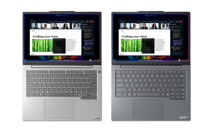 ThinkBook 14 Gen 9 Q8Y в вариантах отделки Cloud Grey и Luna Grey, слева направо.