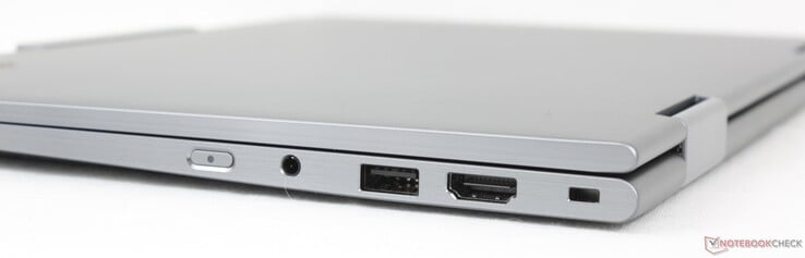 Справа: Кнопка питания, 3,5-мм аудиоразъем, USB 3.2 Gen 1 (5 Гбит/с), HDMI 2.1, слот безопасности Kensington Nano