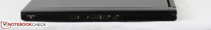 Справа: USB 2.0, USB Type-C с Thunderbolt 3, HDMI 1.4, miniDP 1.2, гнездо зарядного устройства