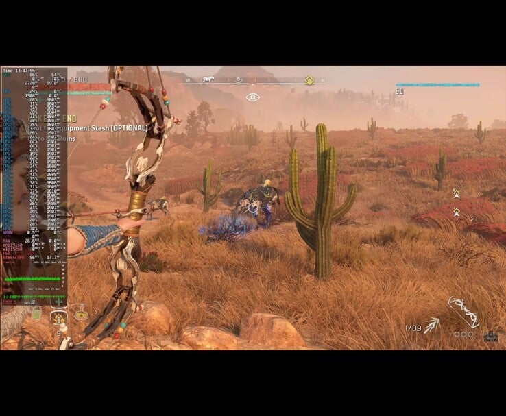 Скриншот игрового процесса Horizon Zero Dawn Remastered, запущенного на Bazzite OS с помощью Framework Desktop PC, демонстрирующий наложение производительности в игре (Источник изображения: ETA PRIME с YouTube)