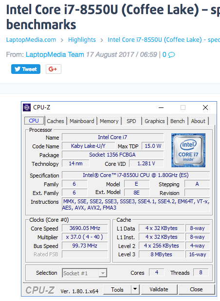 Intel Core i7 8550U - Notebookcheck-ru.com